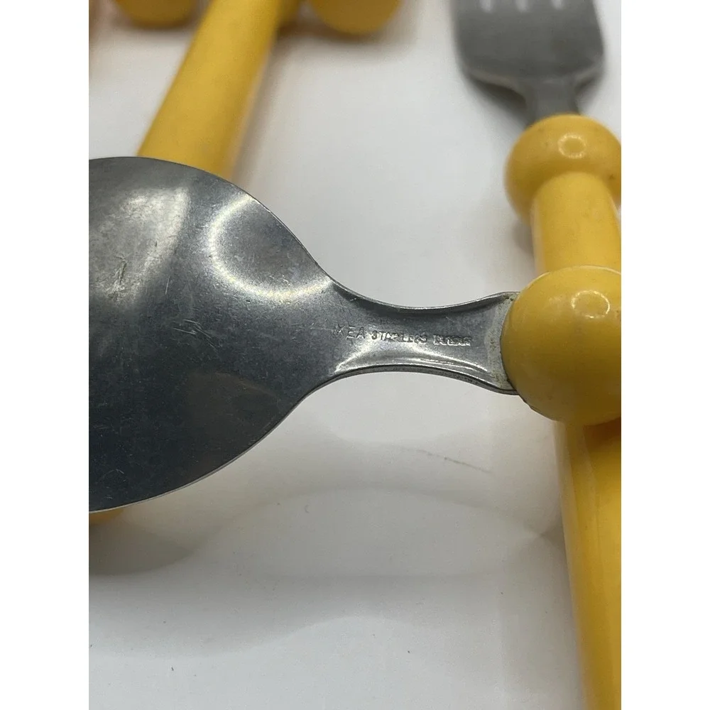 Vintage AMEFA Yellow‎ Handled Flatware Set Stainless Steel Made in Taiwan